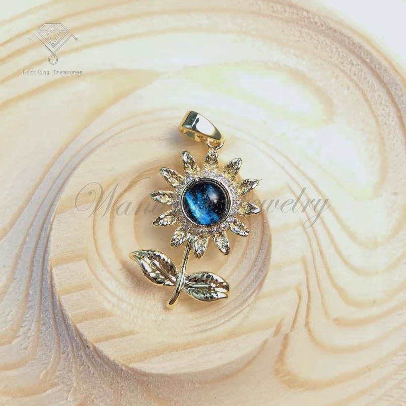 XK020 Fashion Sunflower Jewelry Pendants For Women Starry Sky Necklace 18K Gold Plated Copper Universe Planet Zircon Necklaces