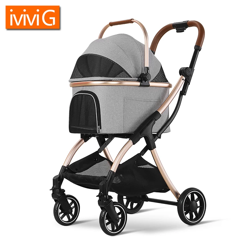 Factory Luxury Aviation Aluminum Frame Folding Pet Stroller With Shock Absorption System Outdoor Travel Dog Cat Trolley 268