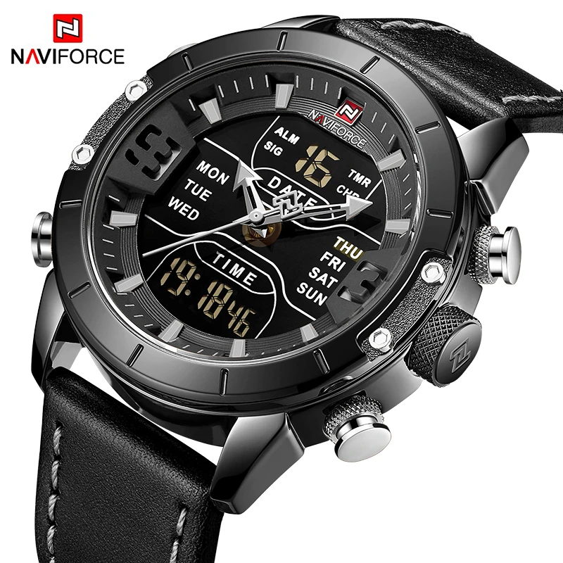 NAVIFORCE 9153L  nf9153 Watch Luxury nv9153 Man Gift Quartz Digital Clock Genuine Leather Watches Men Wrist Relogio Masculino