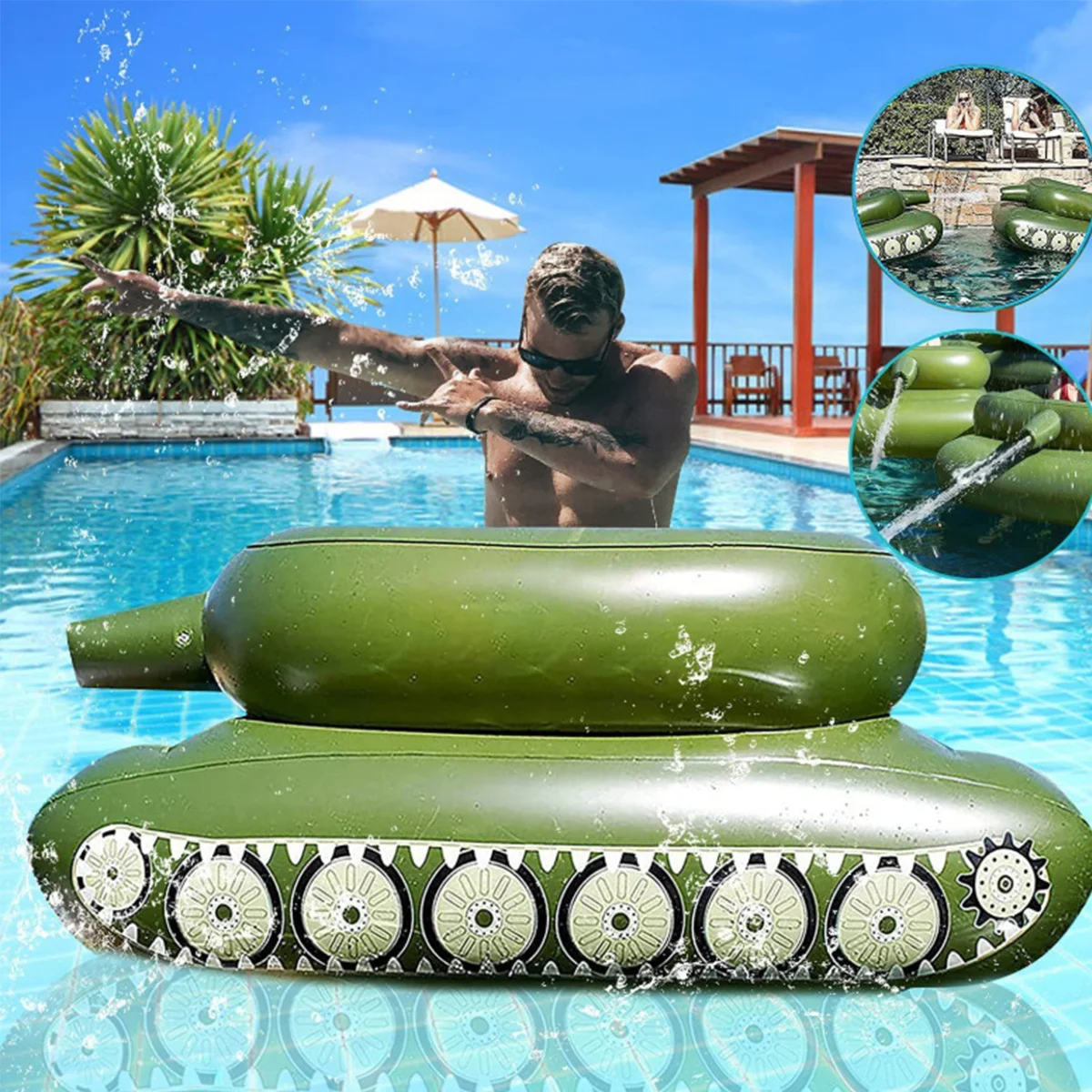 Large Inflatable Water Tank Pool Float summer pool raft lounge adults spray guns pool floats durable PU  PVC Water battle tank