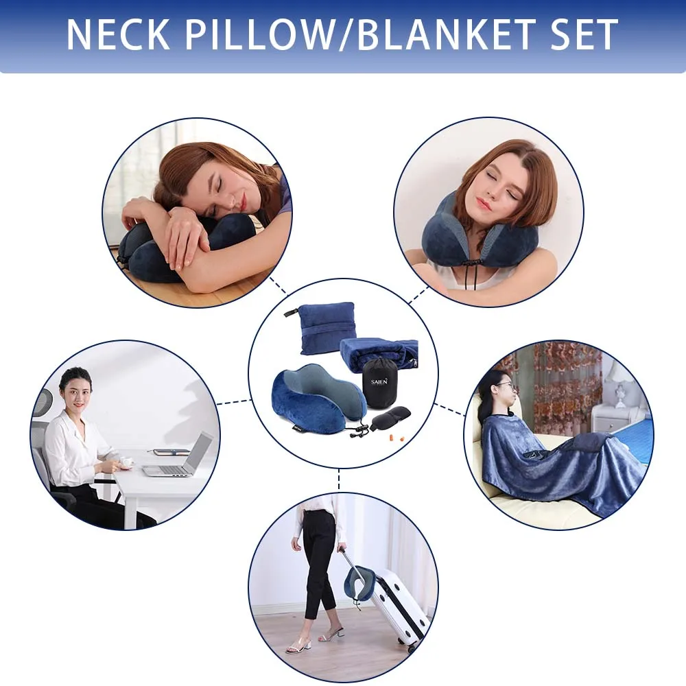 Car Memory Foam travel neck pillow set Personalized Neck airplane Travel Pillow for airplane with Travel Kit