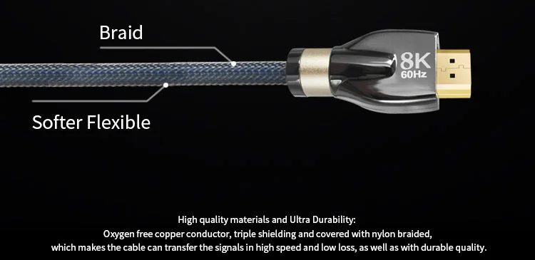 Zinc Alloy Metal Housing HDMI Line 8k Flexible Cord HDMI 21 8K UHD 8K 48Gbps HDMI Cable