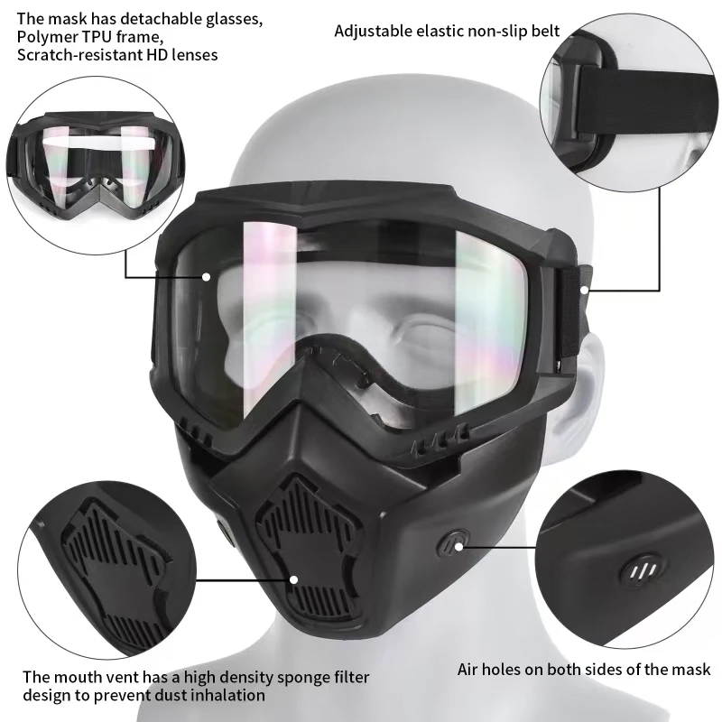 3mm thickened lens  Facemask Full Face Protect Funny Mask With ABS Helmet Tactical Mask Alien CS Riding Protect Equipment