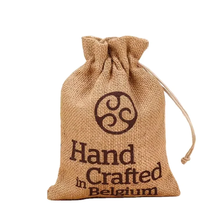 Logo printed Amazon Hot Sale mini Jute burlap pouch Drawstring bag For Gift Packing