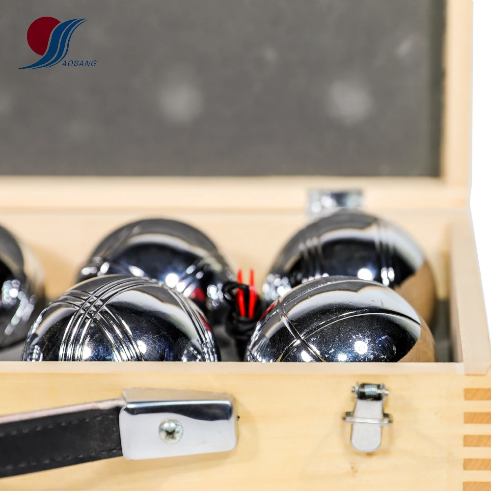 Boccia Game 8 Metal Bocce Petanque Boules Wooden Box