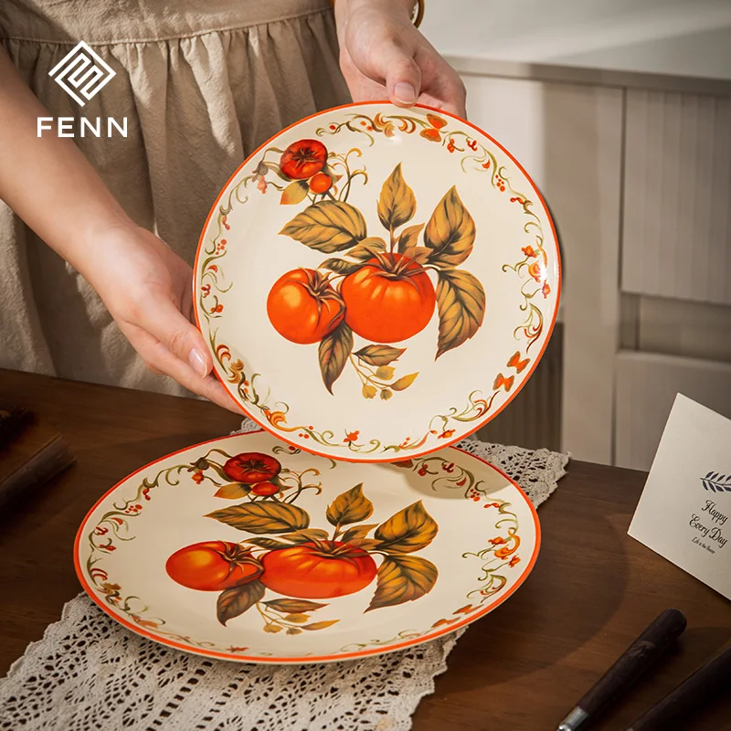 Custom porcelain plates wholesale ceramic dish tableware for home hand-painted tomato pattern crockery dinner set with mugs