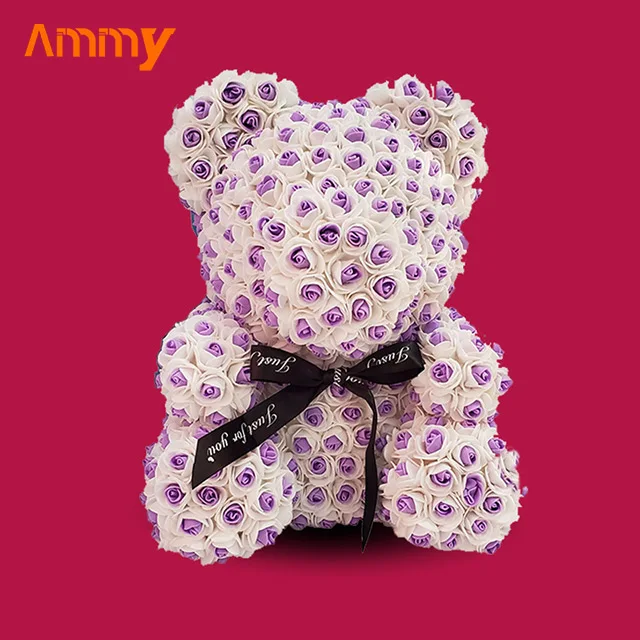 Ammy Two-color bear Popular And Premium Wholesale Foam/pe Rose Bear For Valentines Day Gifts