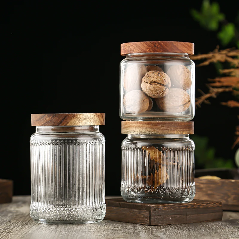 High quality hot selling Factory wholesale can be used to preserve food storage containers embossed transparent glass jars