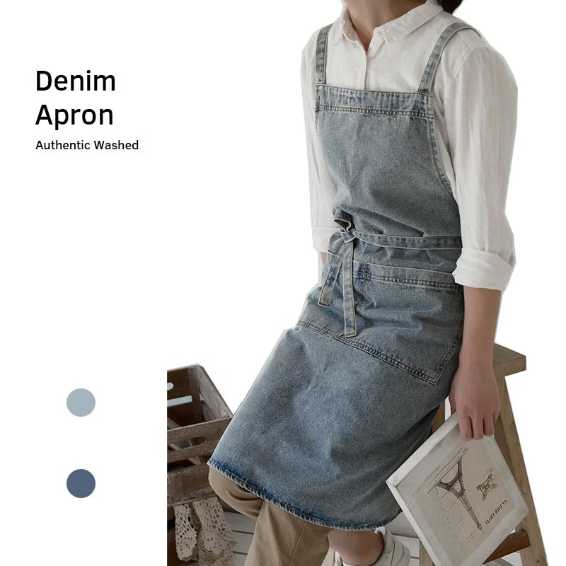 China factory Custom Home Adjustable kitchen custom logo bbq denim apron mom and kids child garden apron
