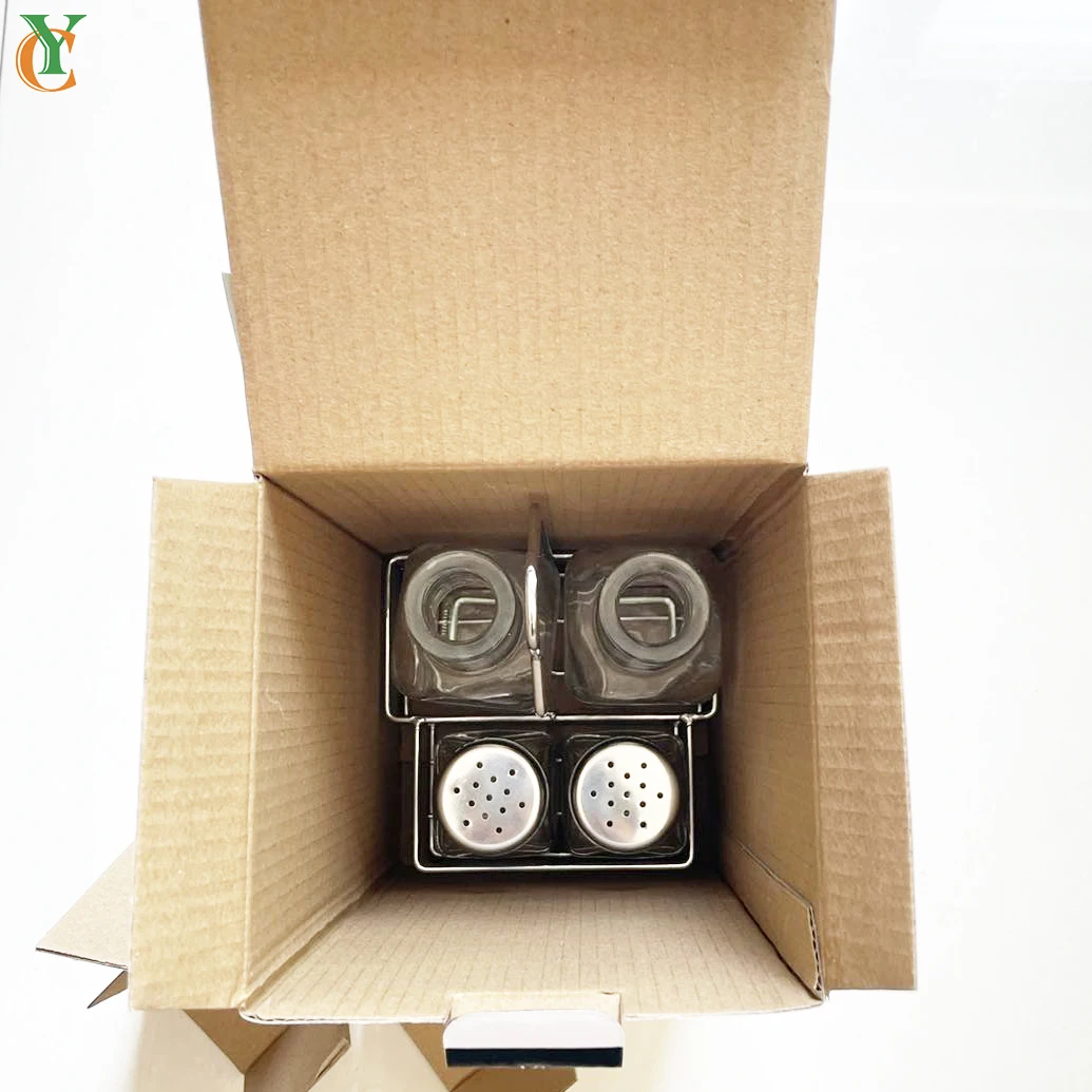 200ml transparent glass oil vinegar bottle and 80ml glass spice jar total four pcs rack set  kitchen