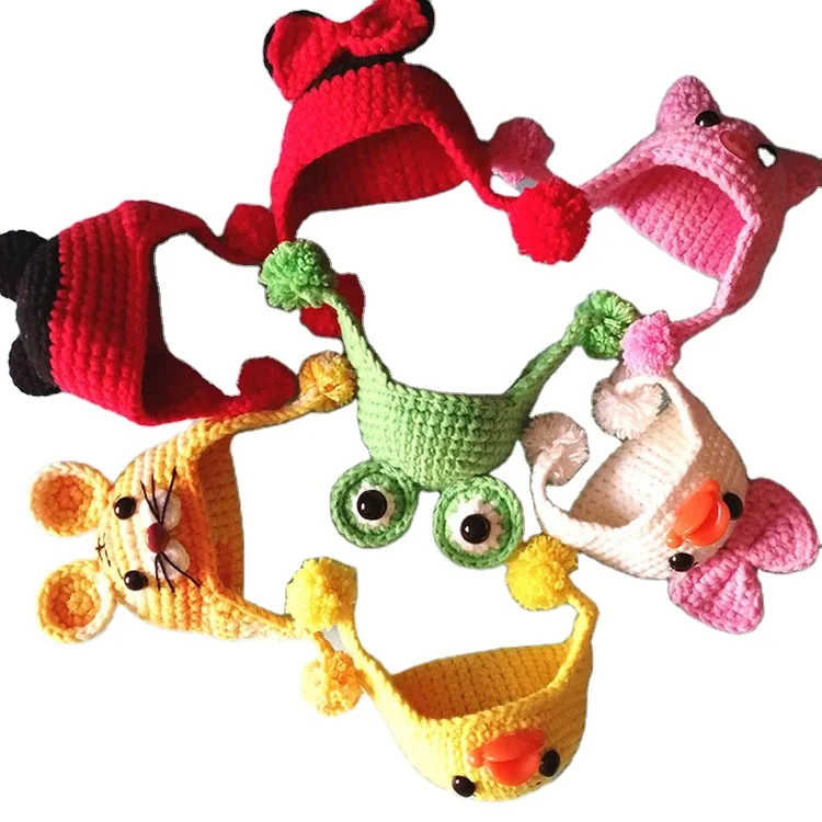 M2108 15CM Cartoon Mini Wool Knitted Animal Design Doll Hat