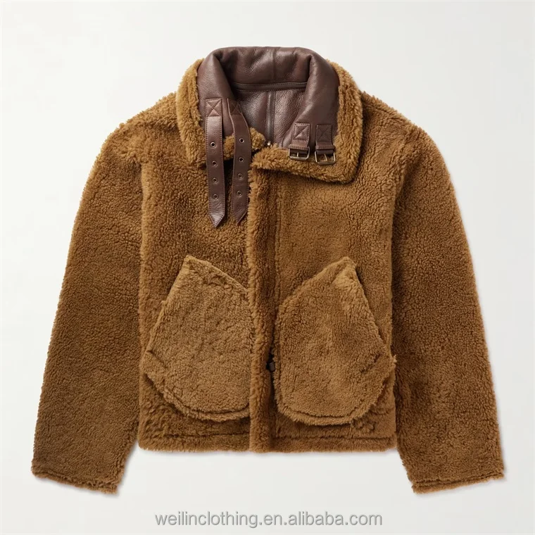 Custom suede leather fleece shearling reversible jacket for men