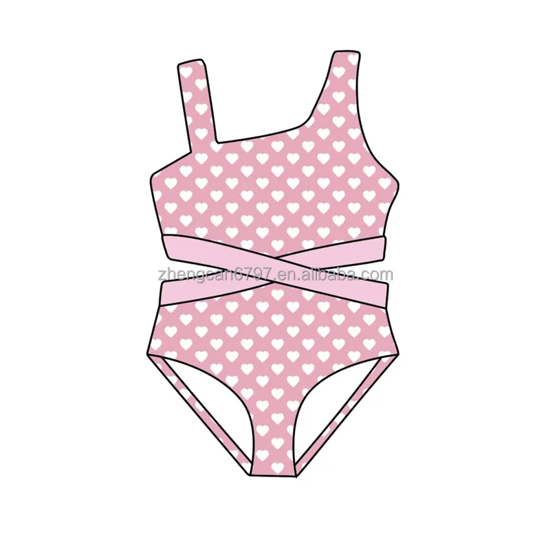 Wholesale Kids Bathing Suits Baby Swimwear One-Piece Love Heart Printed Sleeveless Swimsuit For Teenage Girls