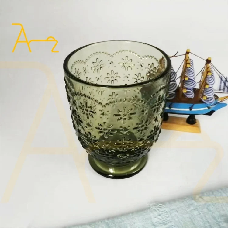 Factory direct wedding stemless drinking glass cups creative embossed tumbler water juice glasses colored vintage glassware