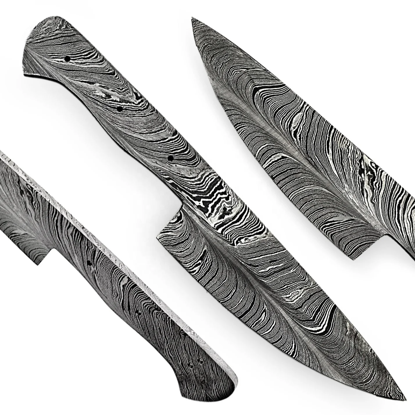 Custom Handmade Damascus steel Blank Blade Hunting Knife Fixed Blade Knife Feather Pattern