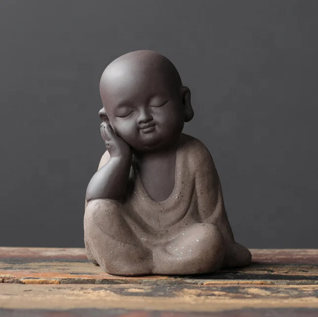 Chinese  fine smile laughing Little monk buddha statue creative home tea ceremony crafts Kung Fu Kid ceramic little monk tea pet