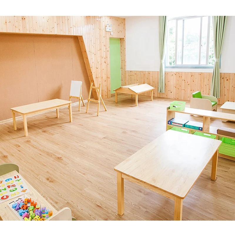 Guangzhou Supplier Solid Rubber Wood Children Preschool Daycare Furniture Preschool Tables and Toys Cubbies