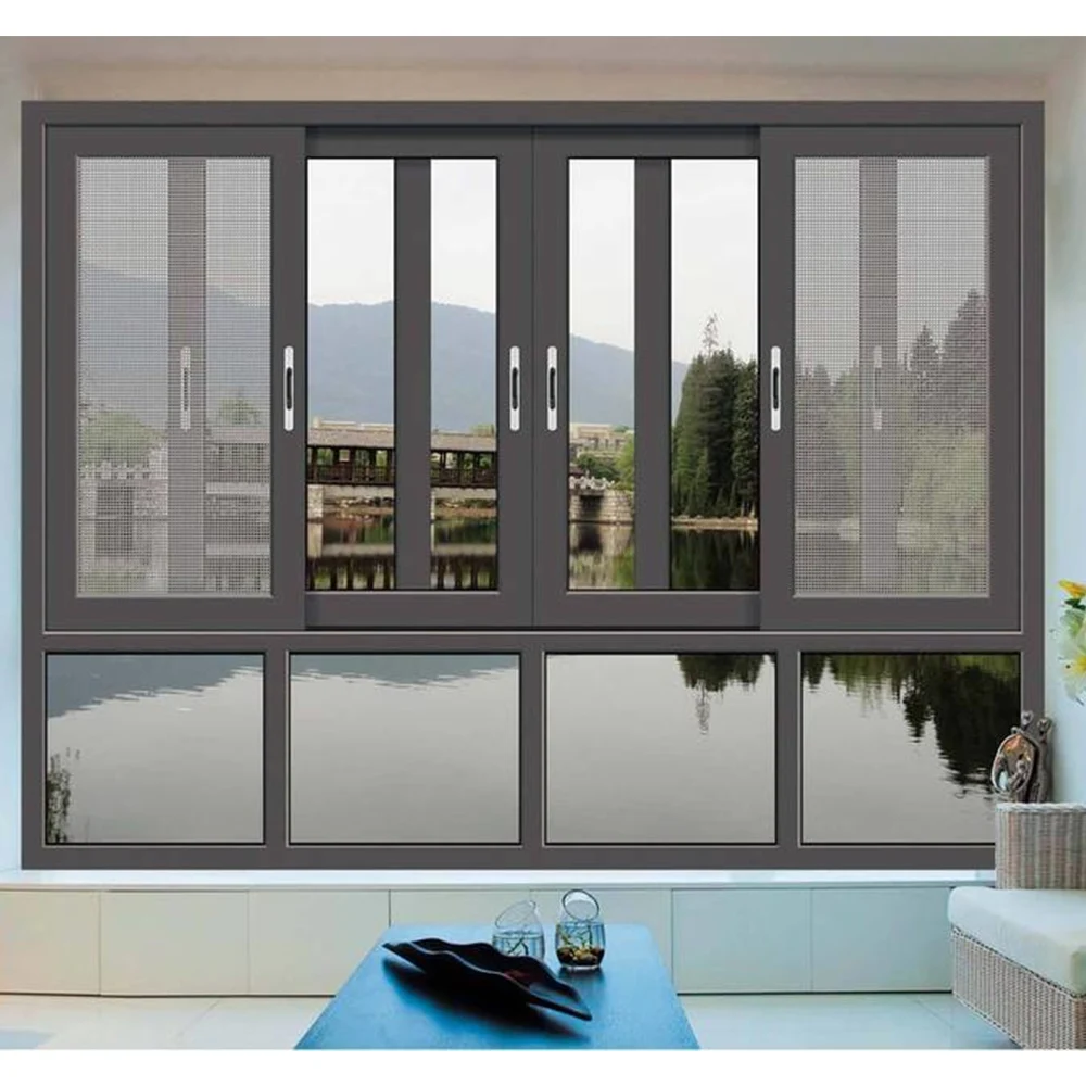 Double Glazed Aluminum Frame Sliding Windows 3 Tracks Sliding Window