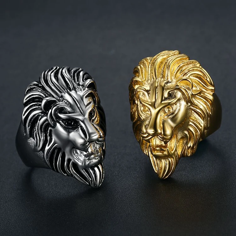 New Design 316 Stainless Steel Hip Hop Lion Head Gold Plated Fashion Fine Jewelry Animal Rings for Men Valentine Gift