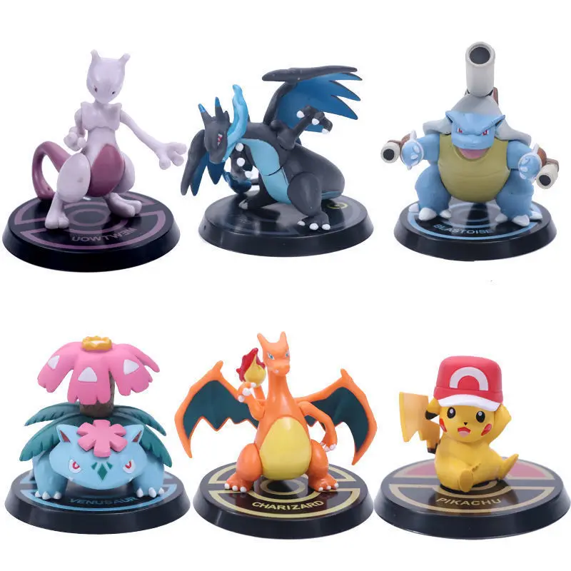 6 Piece Poke-mon Figure Set Pika-chu Charizard Bulbasaur Mewtwo Japanese Game PVC Anime Figure Toys
