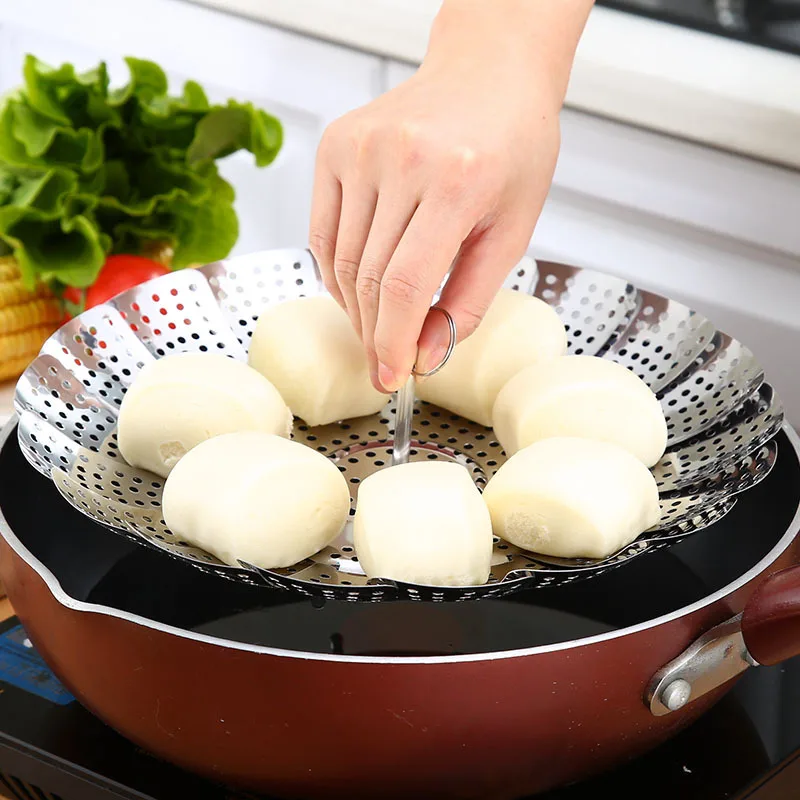 Amazon Best Selling Commercial Fordable 430 Stainless Steel Food Vegetable Steamer For Egg Food