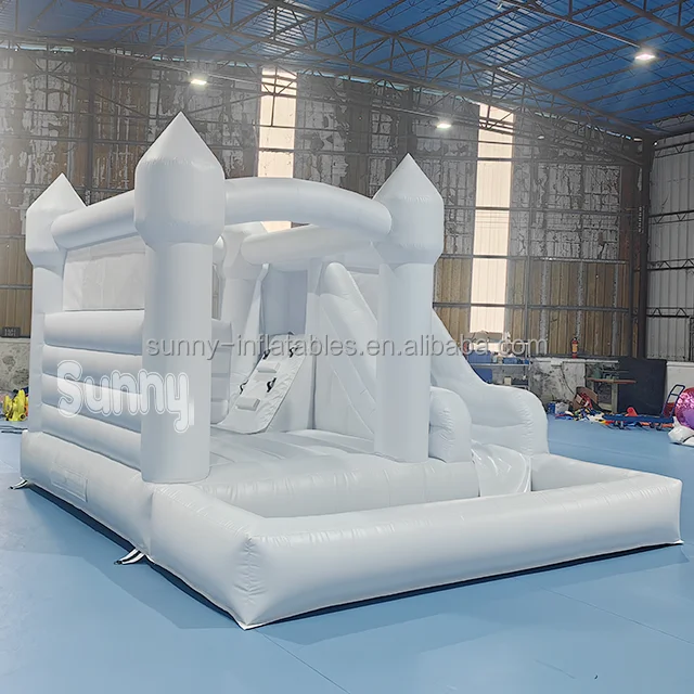 wedding Bouncer Jumper Inflatable Moon Jumping Bounce House White Bouncy Castle with slide and ball pit White Bounce House