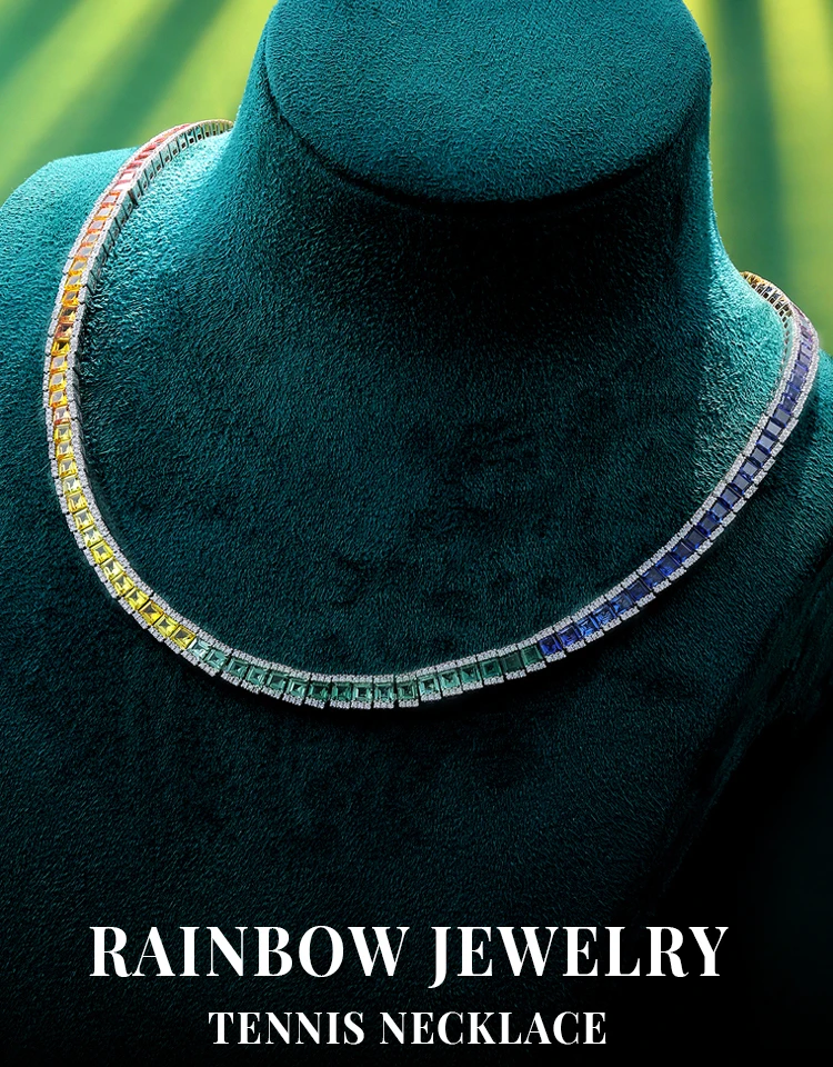 Charm Tennis Necklace Rainbow Necklaces 925 Sterling Silver Link Chain Fine Jewelry for Christmas Gift Idea Affordable Price
