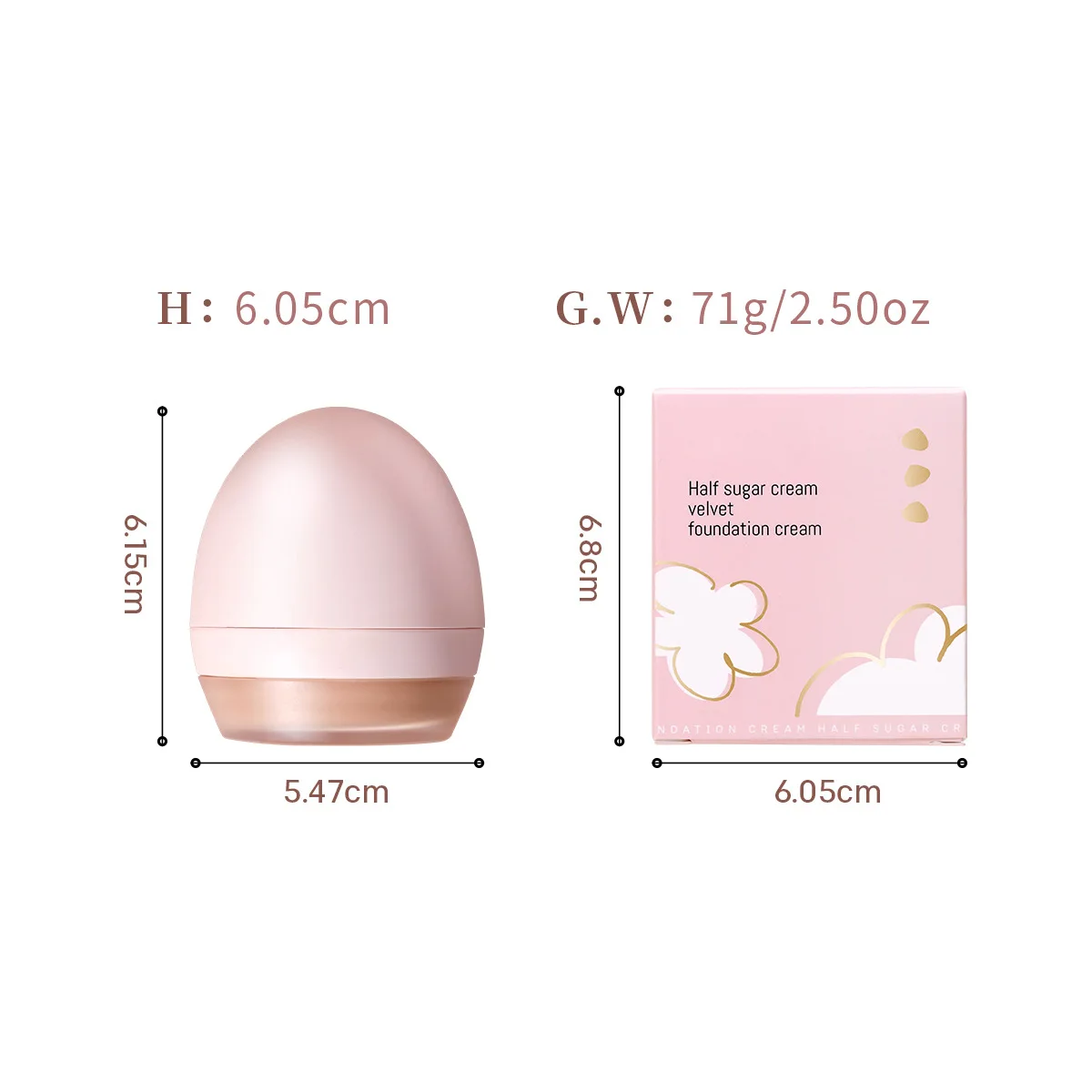 Customize Luxury Half Sugar Cream Velvet Foundation Cream with Sponge Foundation Makeup Waterproof and Matte