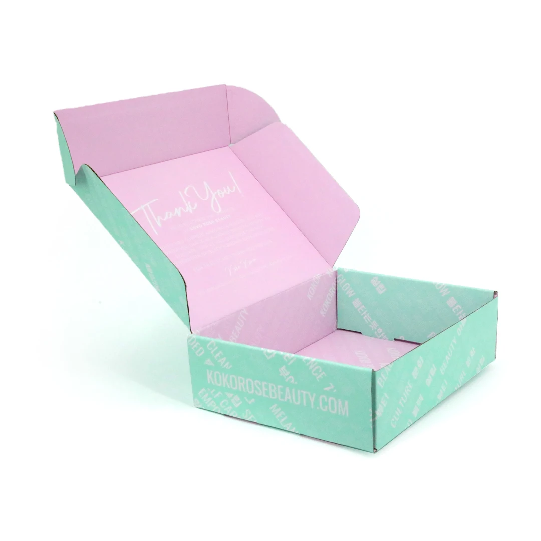 Wholesale custom printed unique corrugated 9x9x3 shipping boxes custom pink and green jewelry gift box jewelry box