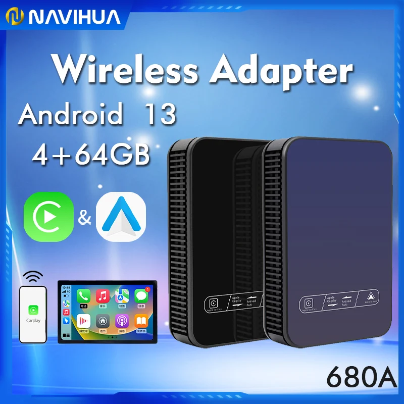 Navihua 680A Carplay AI Box Android 13 Wireless Android Auto Car Multimedia Player Quacomm Chip Wireless Carplay Video Player