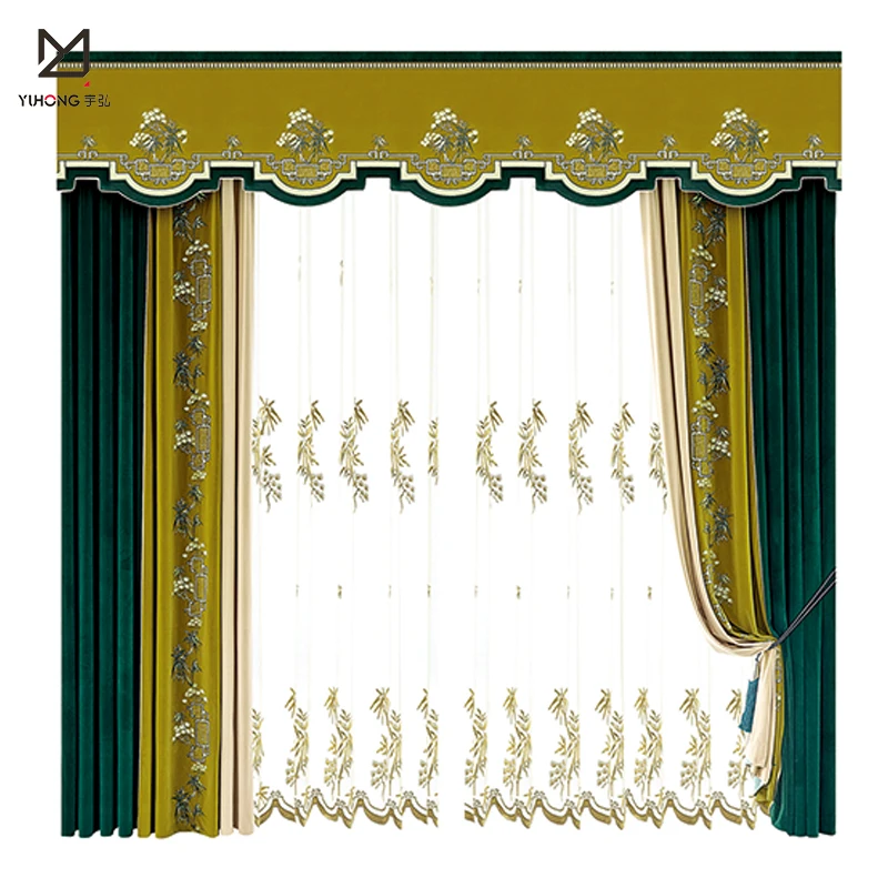 Curtain Bedding Set Classical luxury villa living room Curtains embroidered blackout window arabic curtains for living room