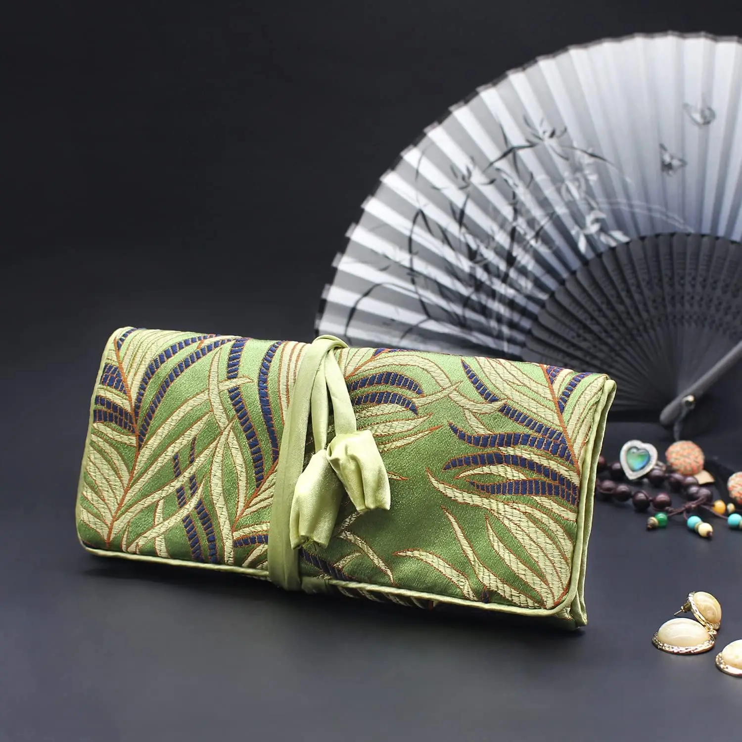 jewelry travel bag embroidery flower folding ring earring necklace bracelet roll