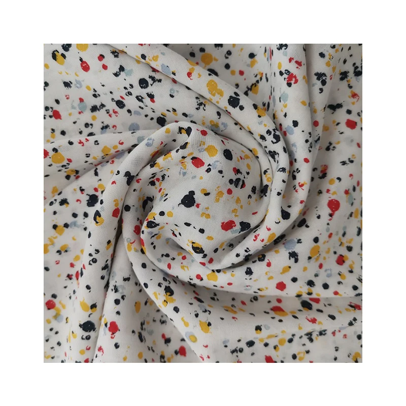 
HOT SALES 100% RAYON VOILE COLORFUL DOTS PRINTED RAYON FABRIC FOR DRESS 