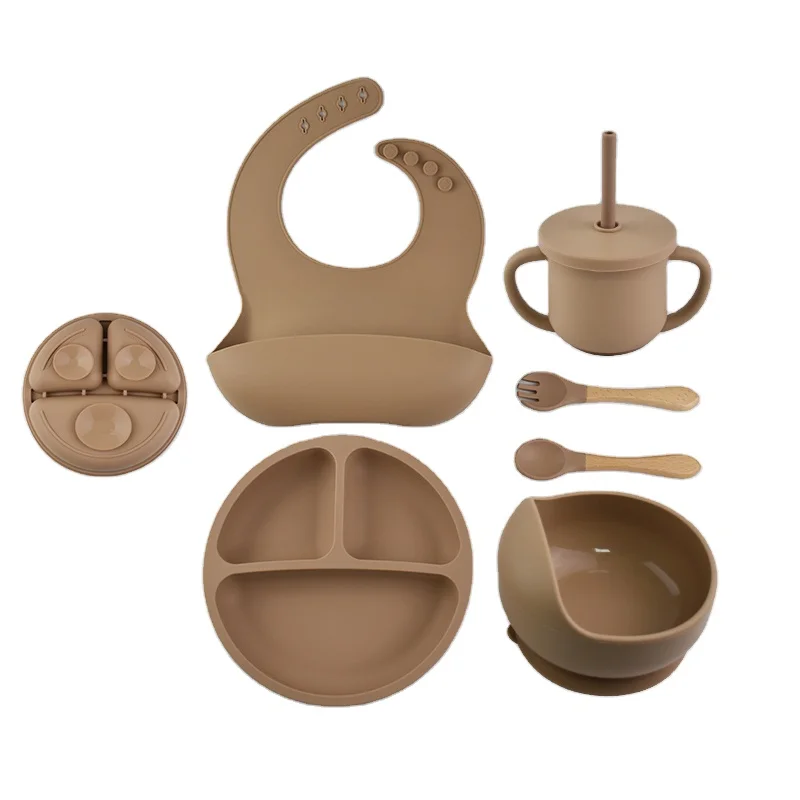 Baby Supplies Unbreakable Cutlery Baby Eating Set Silicone Baby Bowl Plate Eating Weaning Set