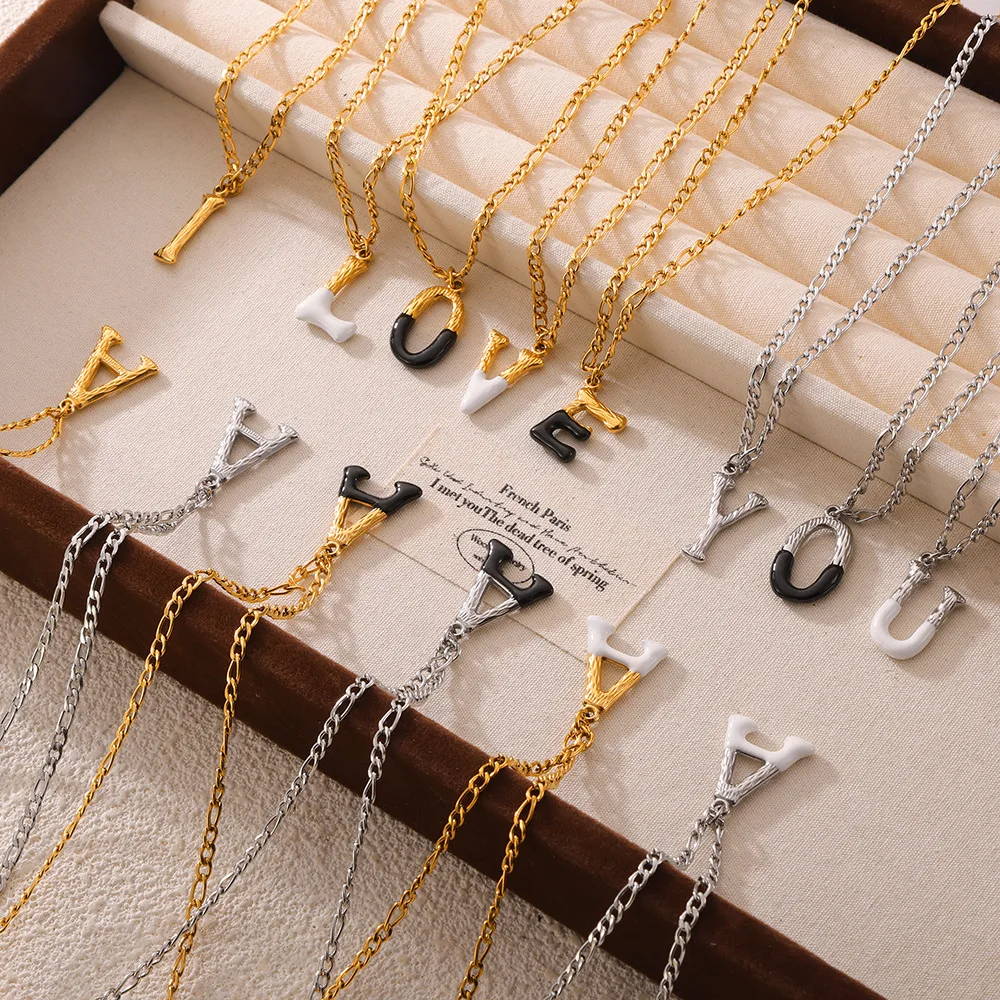 2024 New Simple Tarnish Free 18k Pvd Gold Plated A-Z Letter Pendant Necklace 316L Stainless Steel Letter Necklace For Women