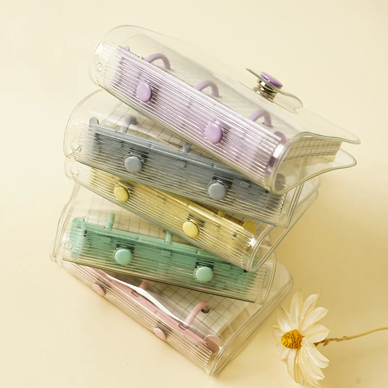 new Korean Mini 3-Hole Loose Spiral Notebook PVC Transparent Case Mini Girl Heart Journal Book Portable Coil Loose-Leaf Binder