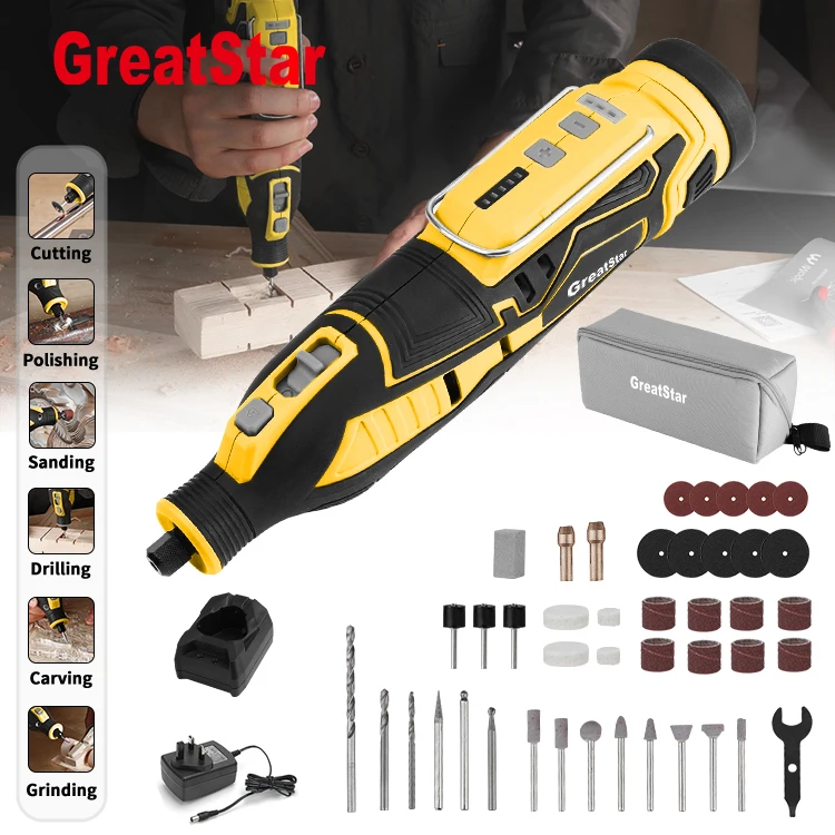 GreatStar Customized 12V Cordless Rotary Tool kit Multi Tool Set 5 Gears Variable Speed Mini Grinder with 114 PCS Accessories