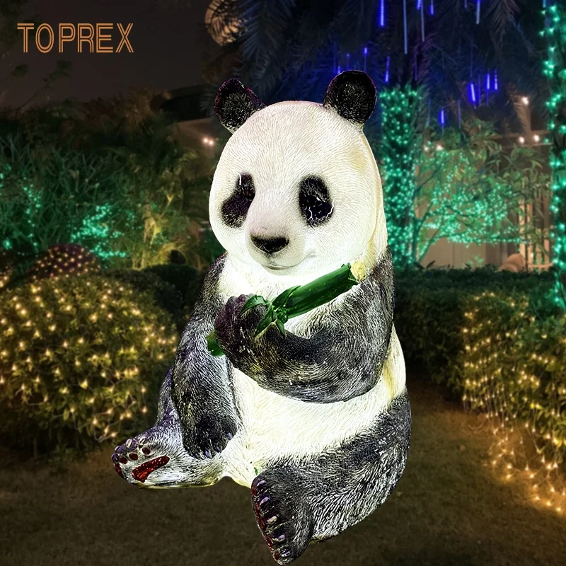 3D garden home decoration life size realistic sculpture fiberglass panda led lights resin animal figurines