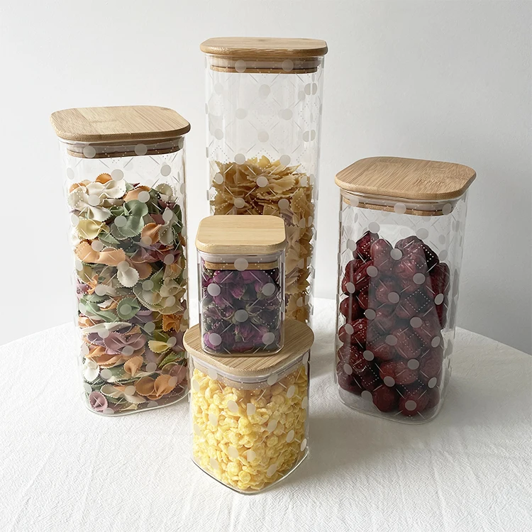 Wholesale Free Kitchen Glass Small Jars with Transparent Bamboo Lids & Airtight Canister Extra Labels for Food Storage Container