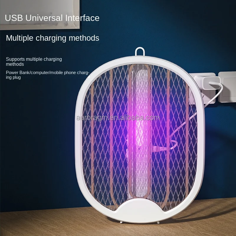 Factory wholesale electric rechargeable fly Mosquito Swatter hitting Killer bat with cord charging mosquito racket