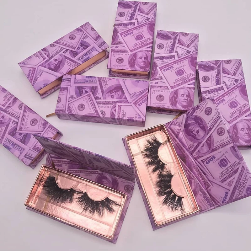 Wholesale Eyelash Box Empty Lash Package Customized dollars money pattern eyelash packaging box  Mink Eyelash Packaging