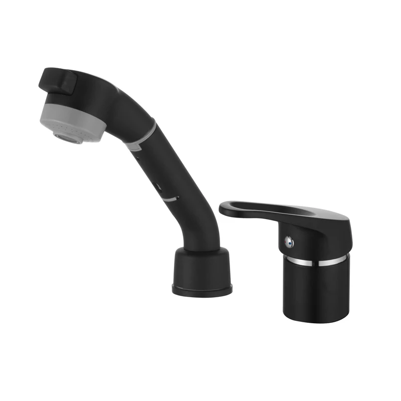 Modern fashion two holes lifting  brass washbasin faucet matte black pull out basin mixer faucet