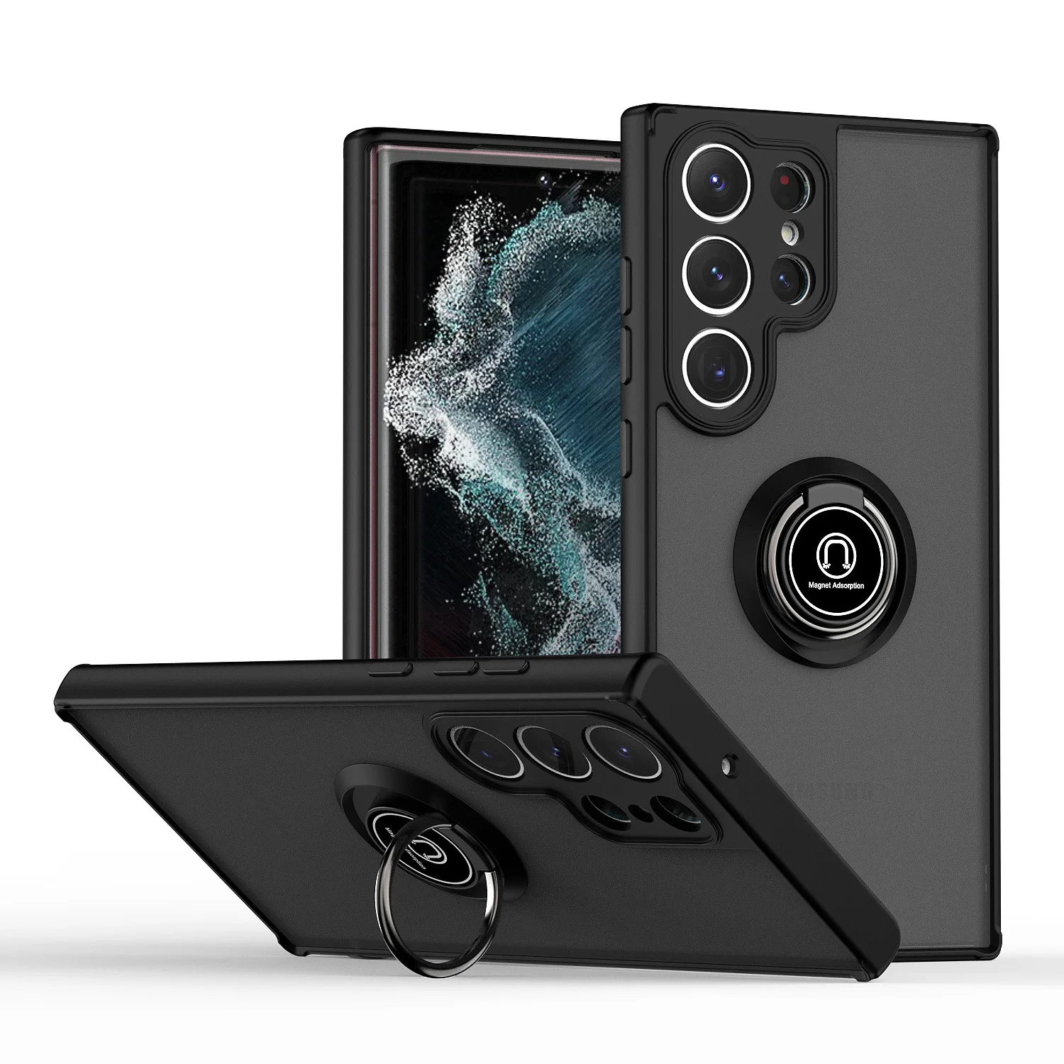 Coque For Samsung Galaxy S23 Ultra Phone Case With Ring Holder Stand TPU PC Matte Clear S23 Plus Back Cover For Samsung S23 Case