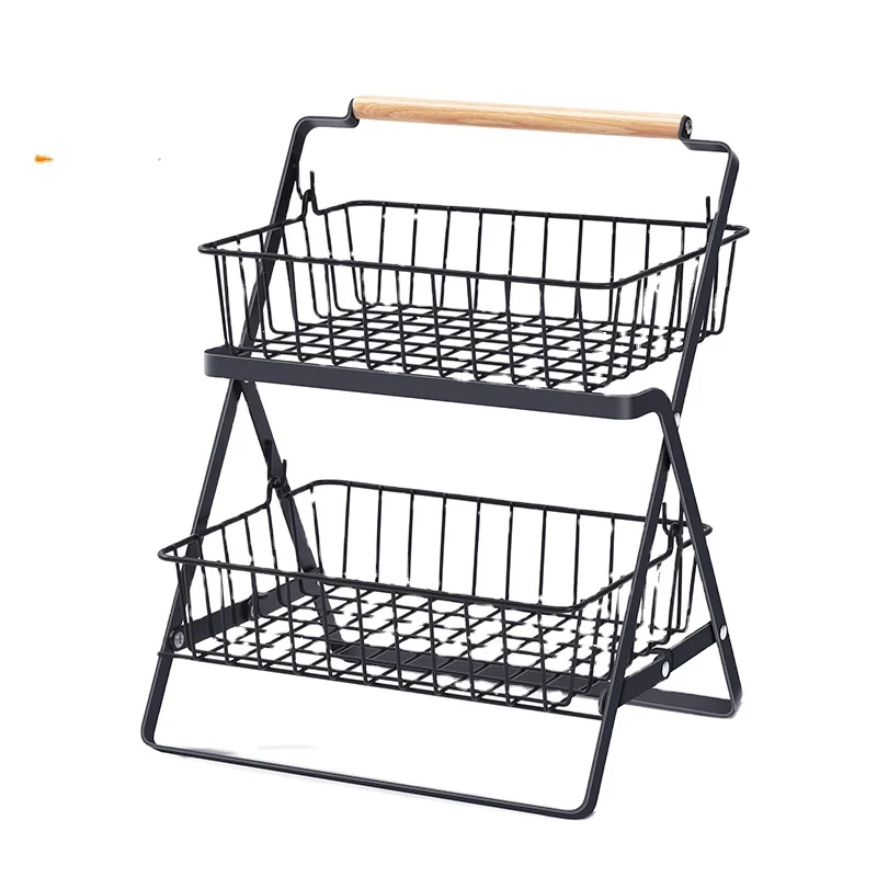 Countertop magazine snack storage basket Foldable iron storage basket for fruits and vegetables on kitchen tabletop