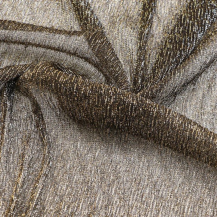 New Arrival Metallic Foil Pleated Fabric 100% Polyester Colorful Stretch Foil Fabric For Ladies Summer Dress