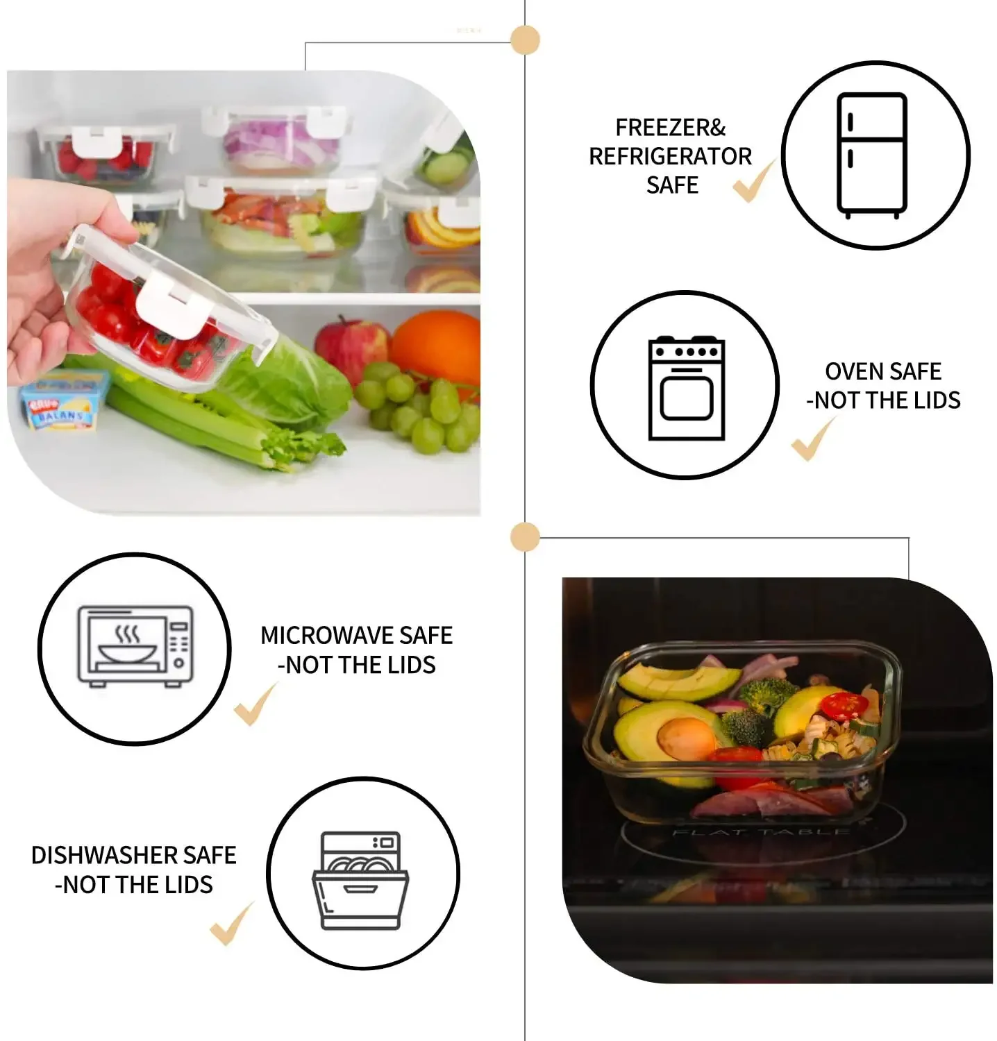 Glass Food Storage Meal Prep Containers  2 Compartment Lunch Box With Lid For Food Storage