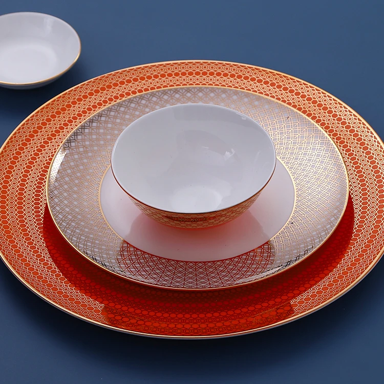 Yellow color decal bone china plates design restaurant dining plate durable porcelain plate & dish