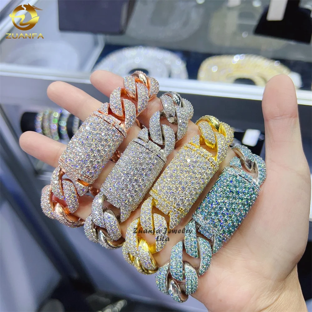 Luxury High Quality Big 20MM Iced Out 925 Sterling Silver Hip Hop Moissanite Cuban Link Chain Bracelet