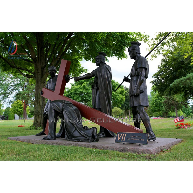 Outdoor Religious Metal Casting Copper Brass Life Size Jesus Crucified Bronze Sculpture 14 Stations Of The Cross