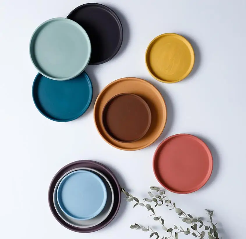 nordic colorful indoor ceramic flower cactus plant pots with plate